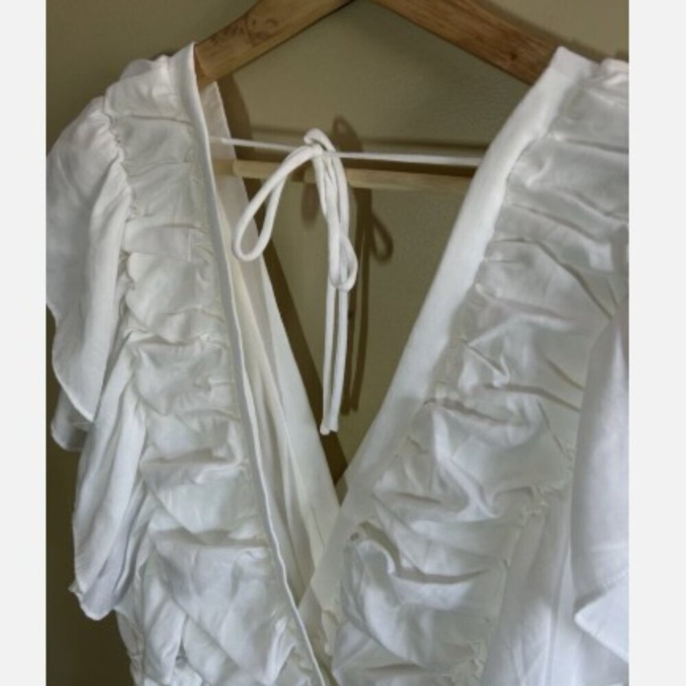 Pookie & Sebastian White Tiered Ruffle Dress Size Medium Crossover Sorority Rush - Picture 9 of 10